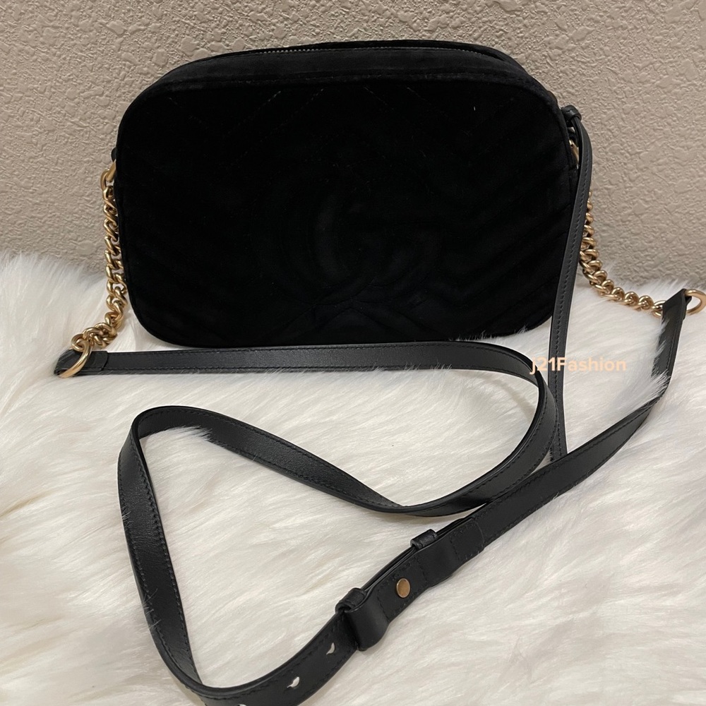 Gucci Camera Bag GG Marmont Velvet Small Black. - Picture 4 of 11
